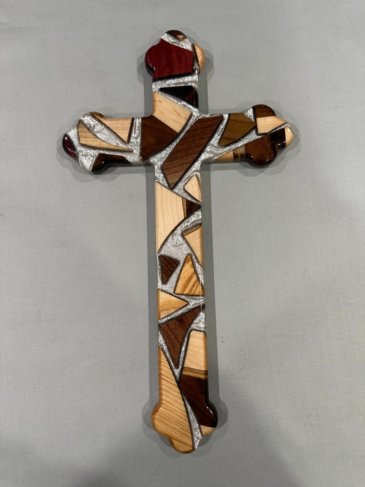 Mixed Wood Cross with White Epoxy