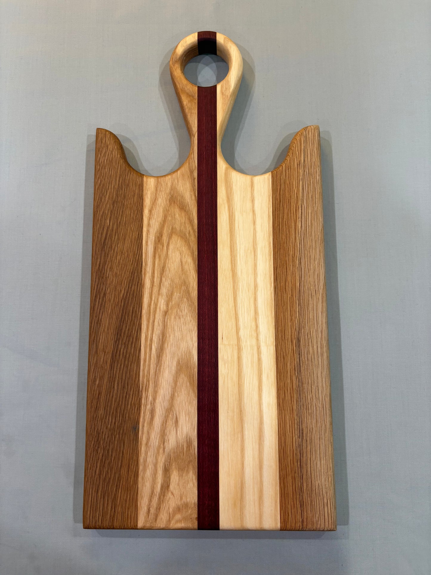 White Oak, Ash, and Purple Heart Striped Charcuterie Board