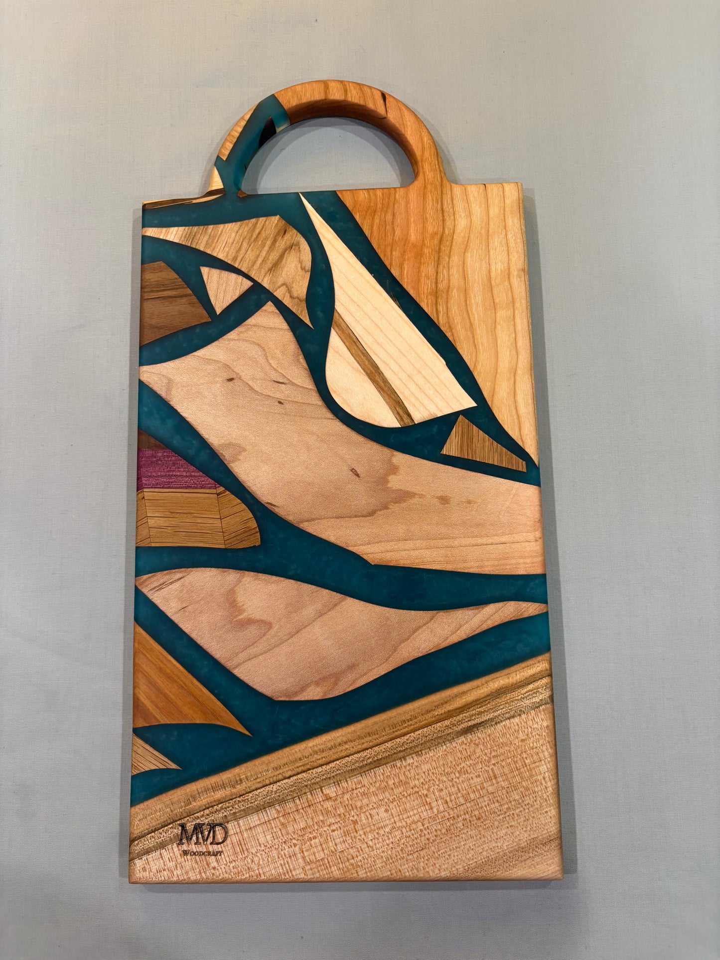 Mixed Piece Charcuterie Board with Light Blue Epoxy