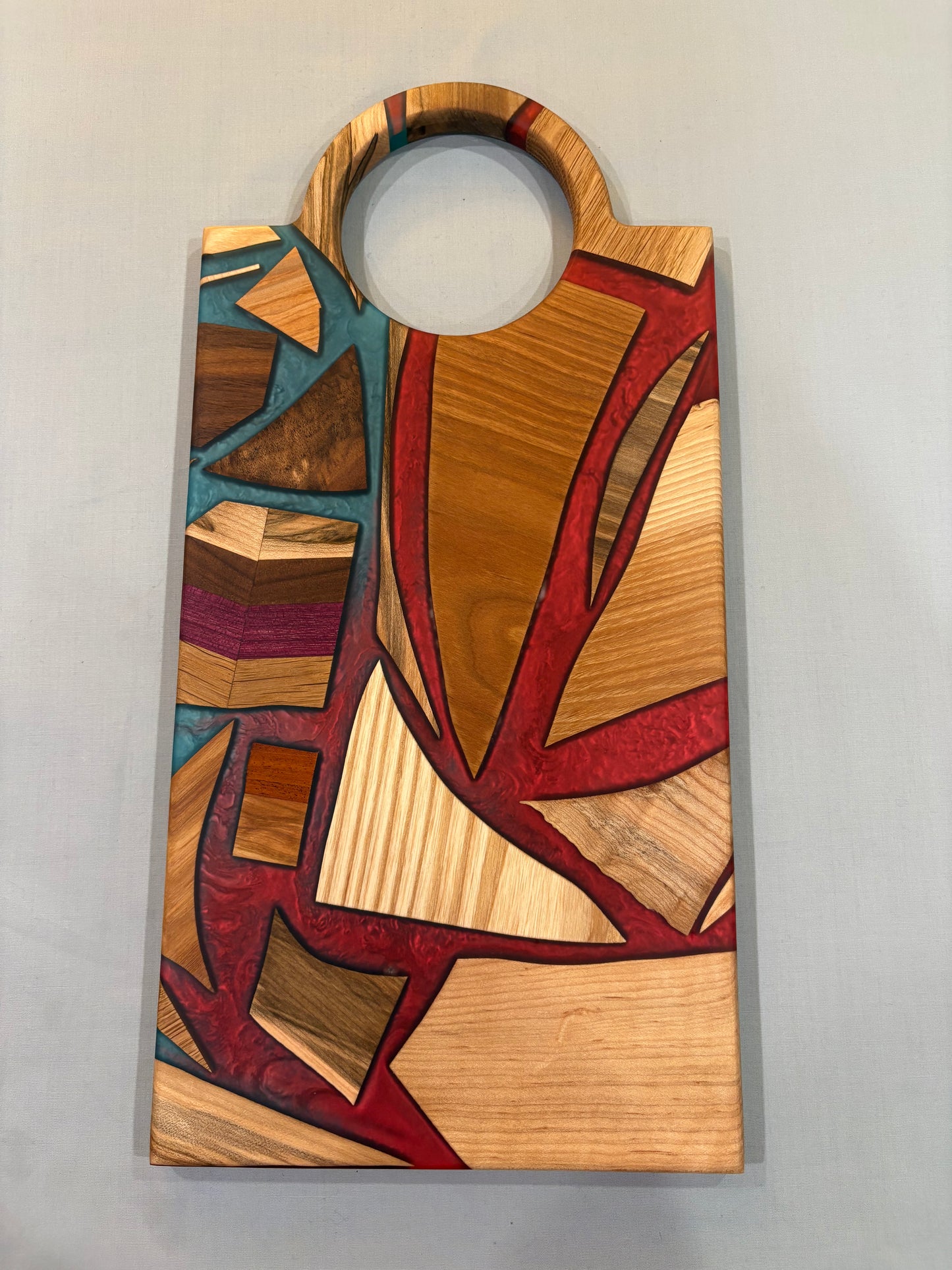 Mixed Piece Charcuterie Board with Red and Blue Epoxy