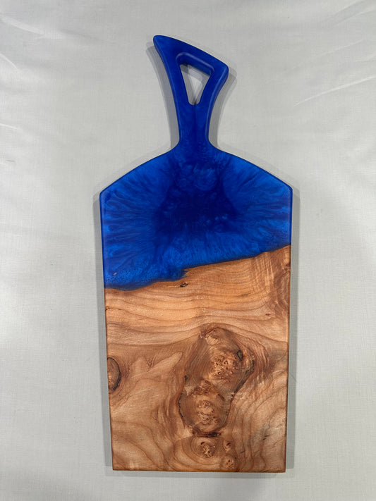 Figured Maple Burl Charcuterie Boad with Blue Epoxy