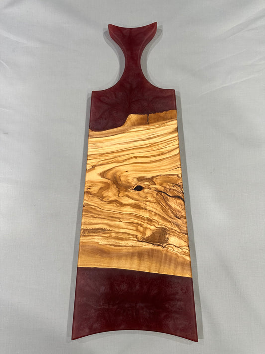 Figured Olivewood Charcuterie Board with Red Epoxy