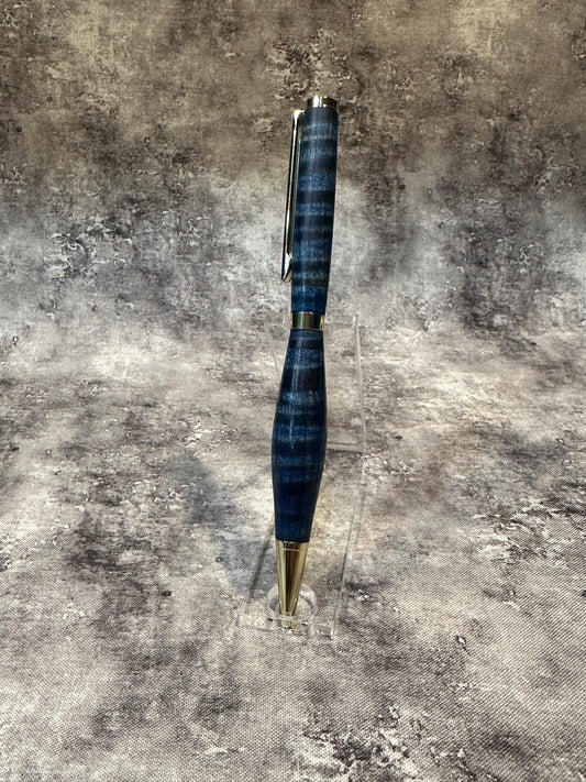 Blue Figured Maple Twist-to-Retract Pen