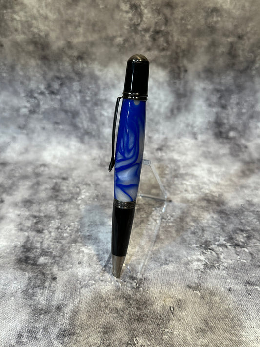 Blue and White Marble Acrylic Twist-to-Retract Pen