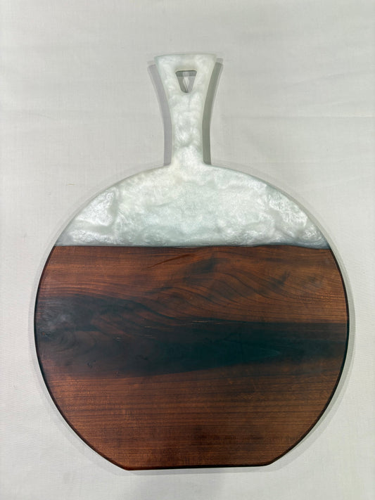 Roasted Maple Circle Board with Silver Epoxy