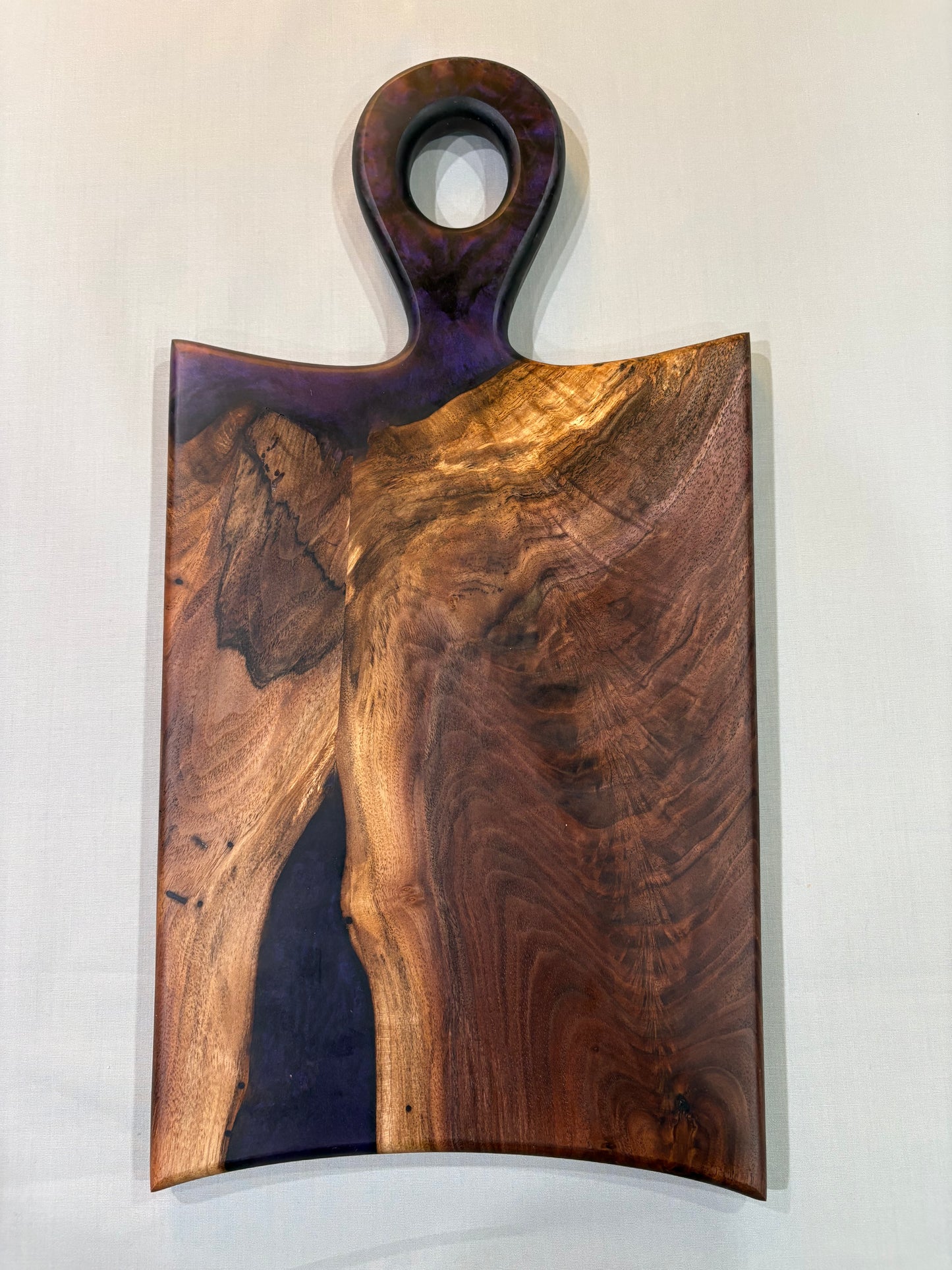 Figured Walnut Charcuterie Board with Purple Epoxy