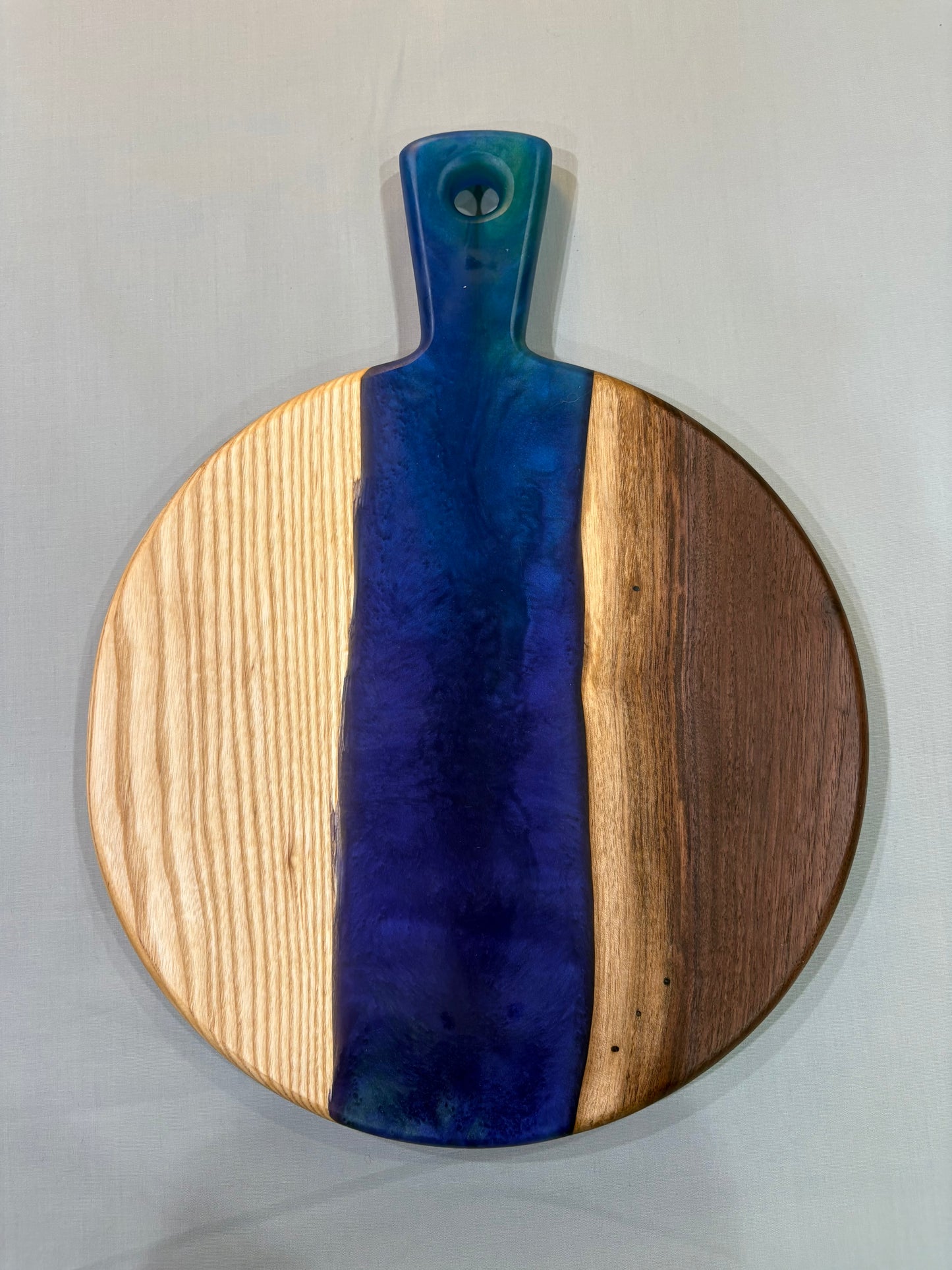 Walnut and Ash Charcuterie Board with Cool-Toned Epoxy