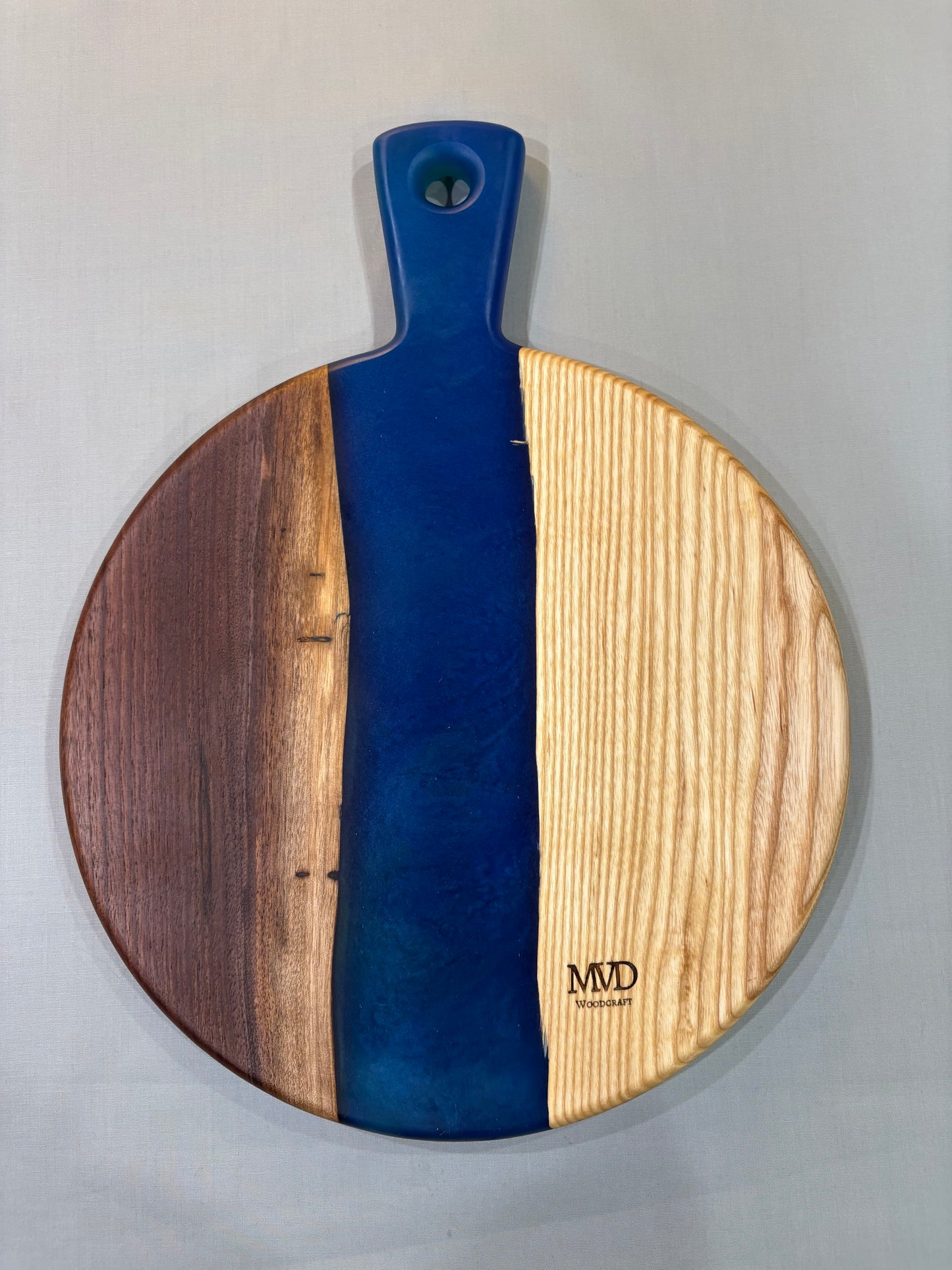 Walnut and Ash Charcuterie Board with Cool-Toned Epoxy
