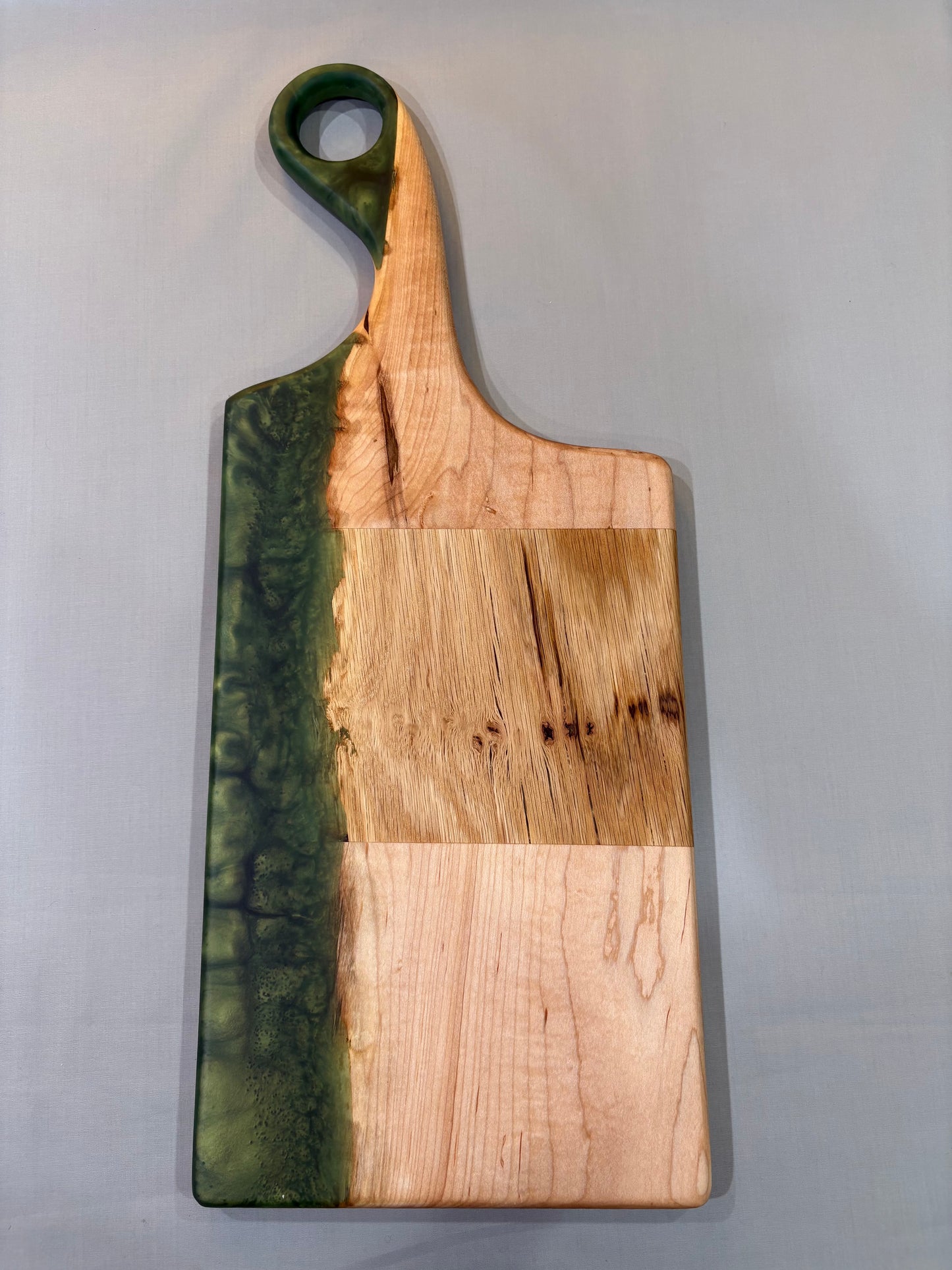Maple and Oak Charcuterie Board with Green Epoxy