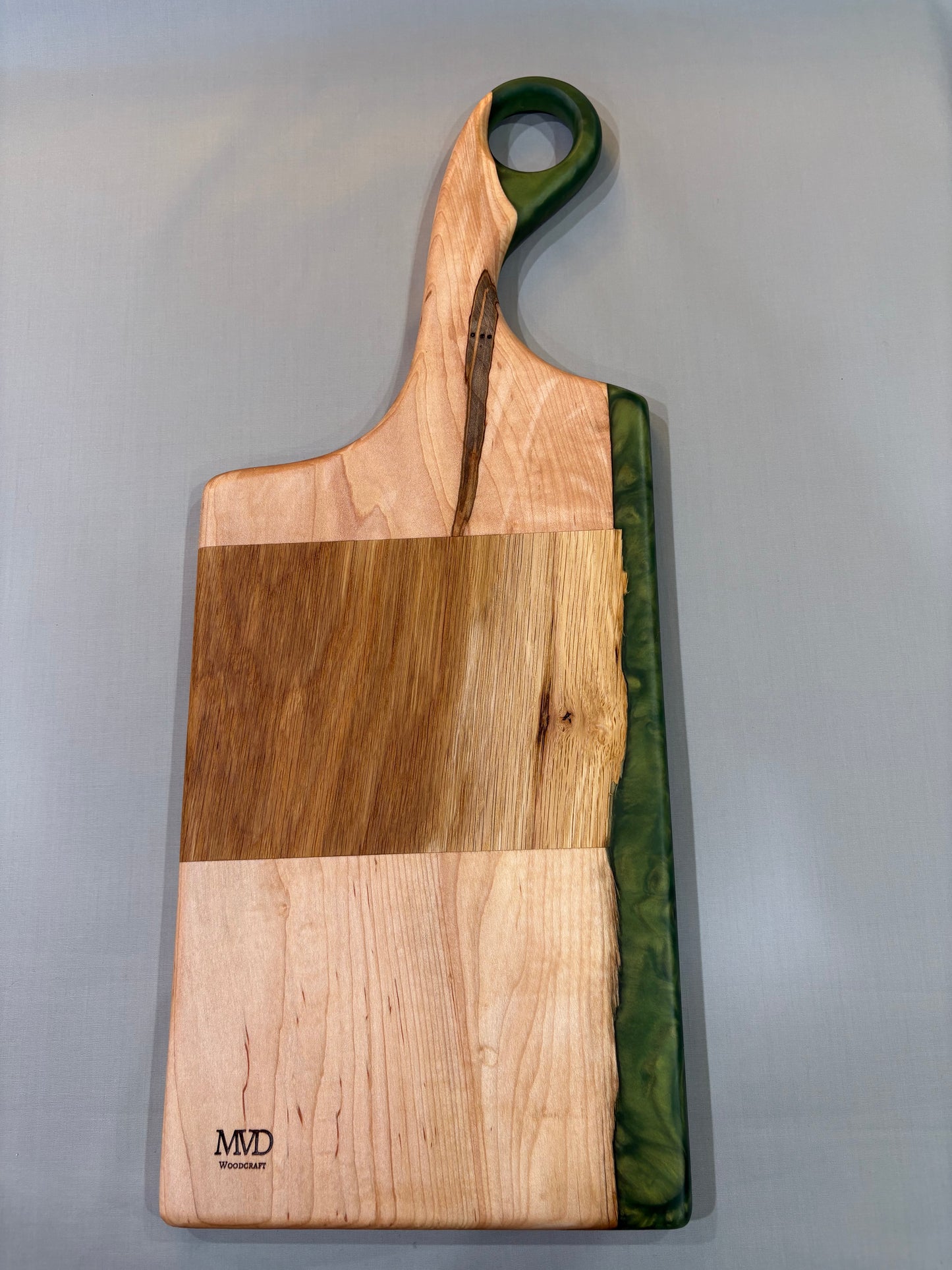 Maple and Oak Charcuterie Board with Green Epoxy