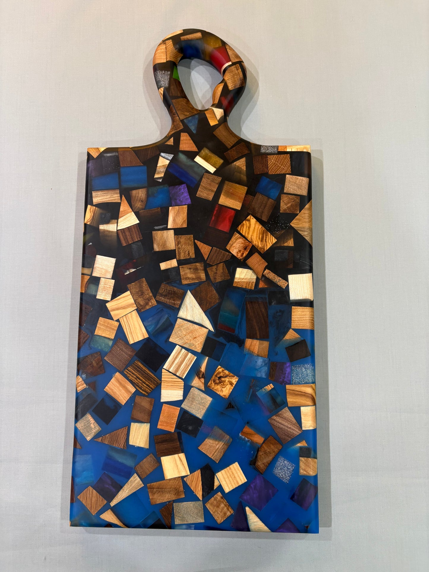 Cubed Charcuterie Board with Blue and Black Epoxy