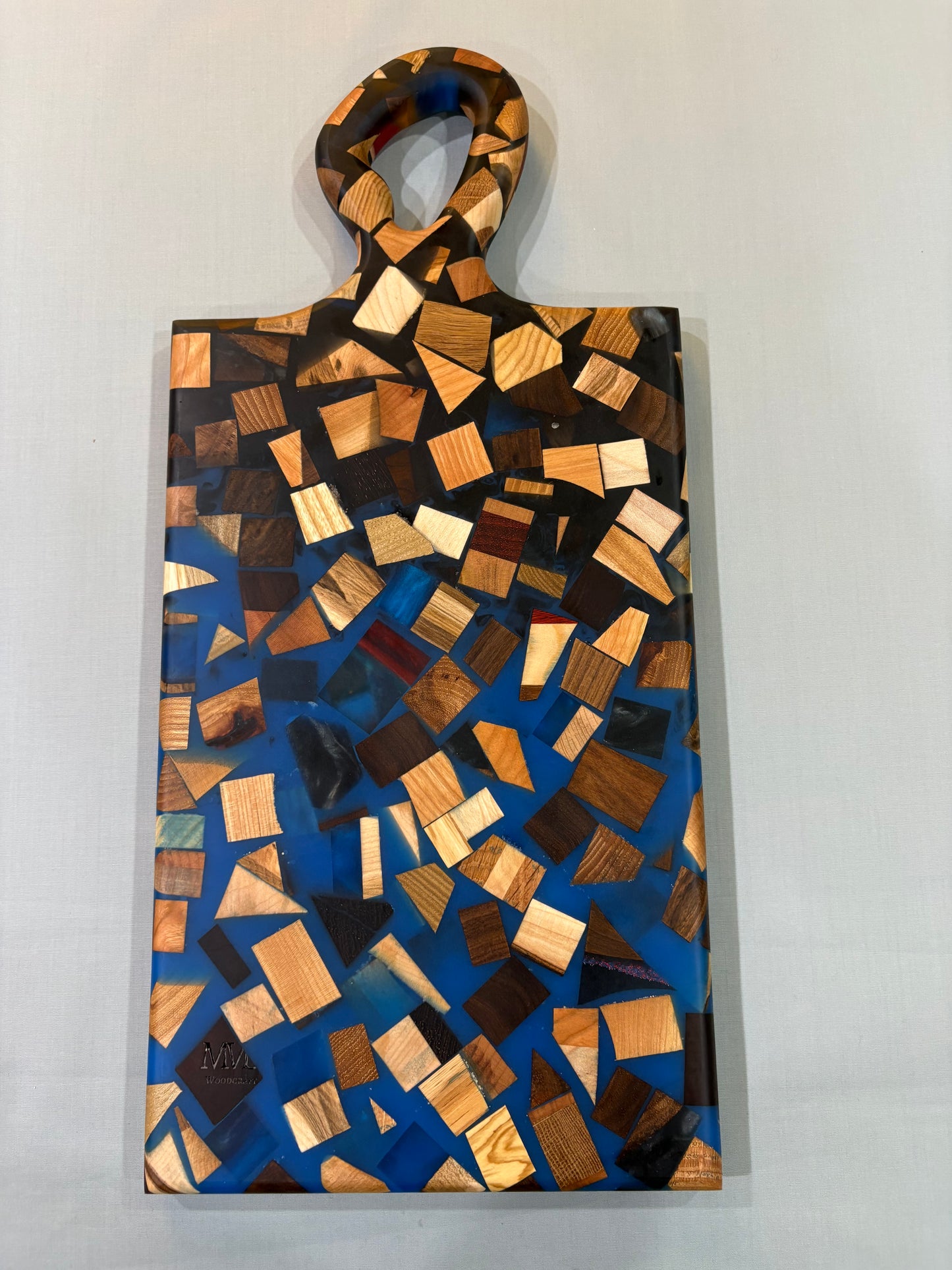 Cubed Charcuterie Board with Blue and Black Epoxy