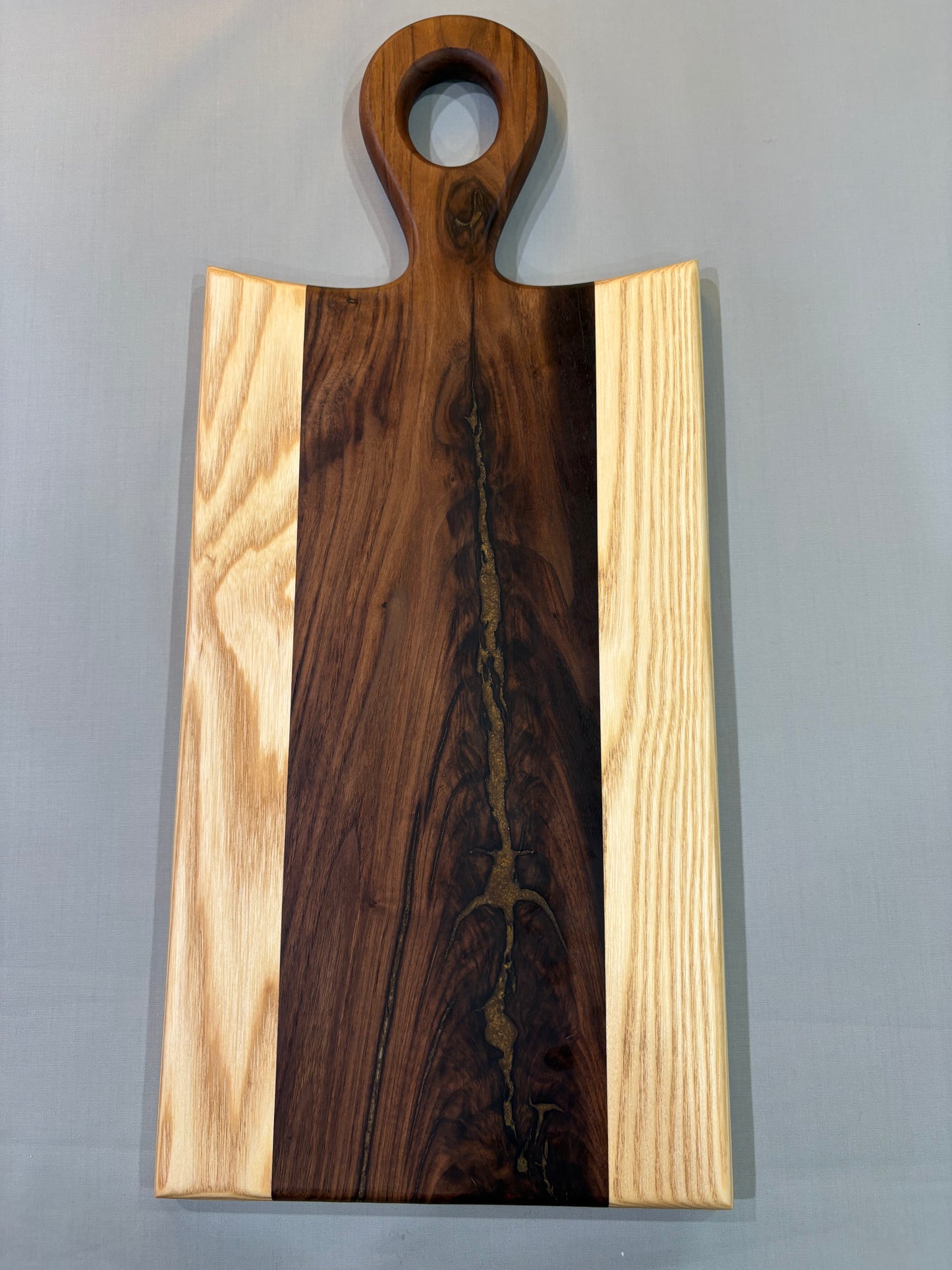 Walnut and Ash Charcuterie Board with Gold Epoxy