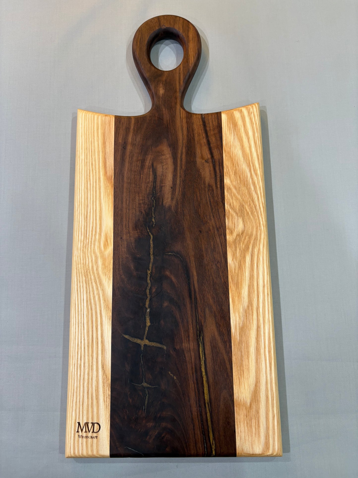 Walnut and Ash Charcuterie Board with Gold Epoxy