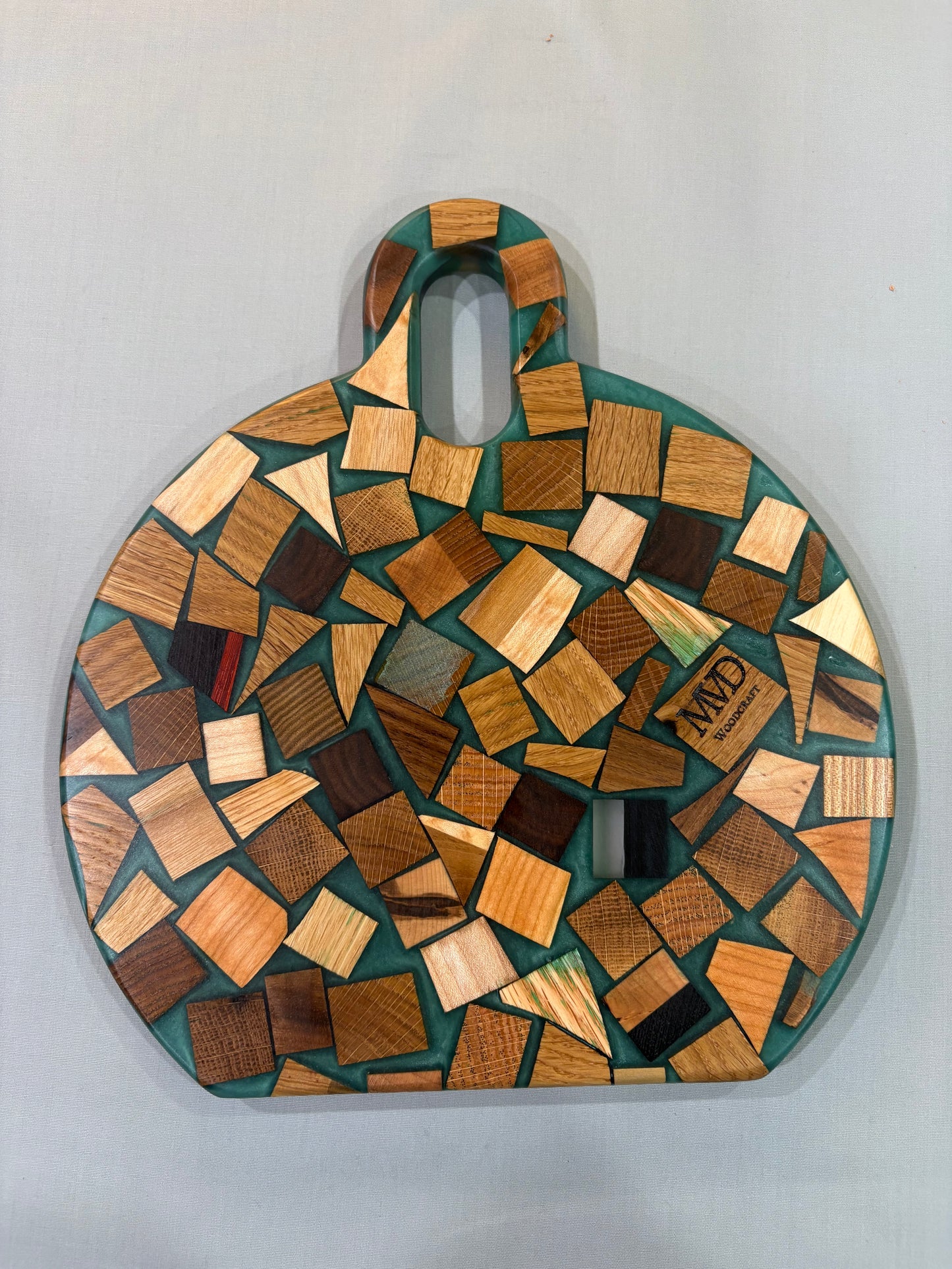 Cubed Charcuterie Board with Green Epoxy