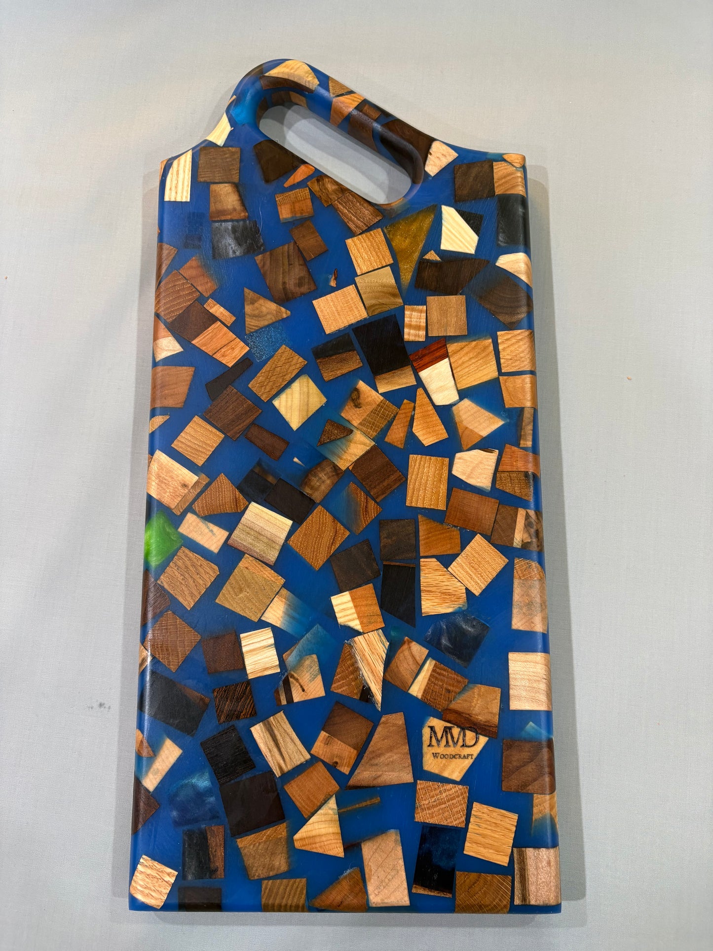 Cubed Charcuterie Board with Blue Epoxy